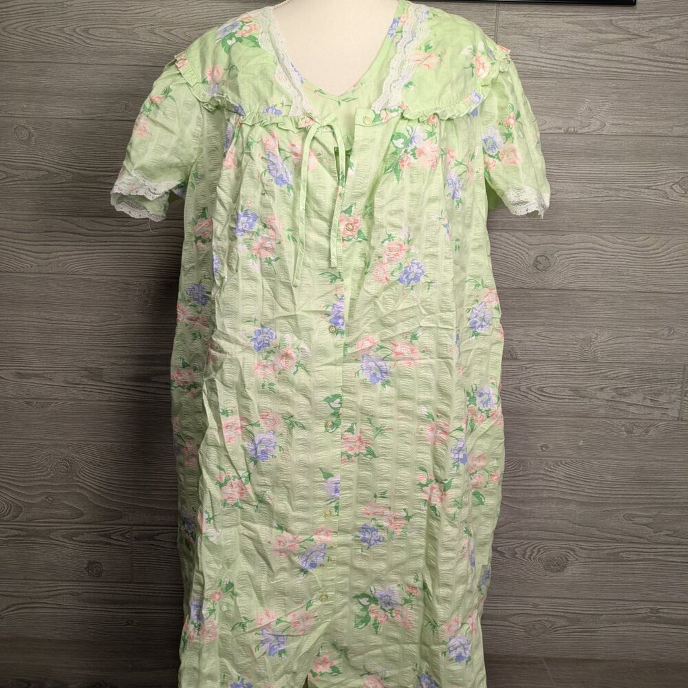Vintage Moon Beams Nightgown & Robe 2 Piece Set Mint Green Floral Lace Size XL